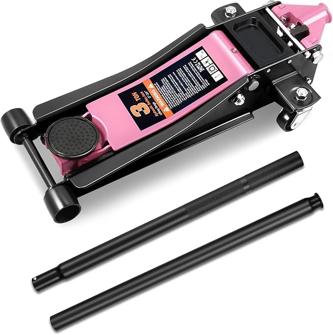 PM PERFORMOTOR Low Profile Hydraulic Trolley Service/Floor Jack, 3 Ton (6000 lbs) Capacity, Lifting Range 3"-20",Pink,PM-TOL-FJ30-PK