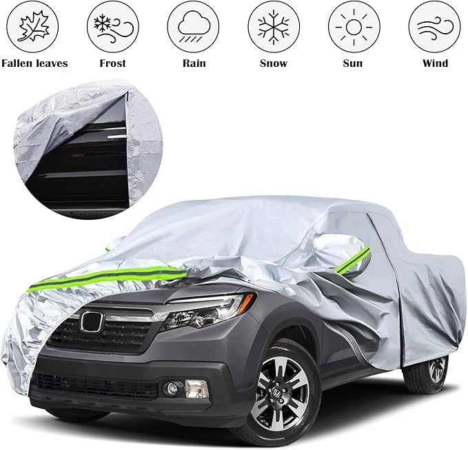 Waterproof Car Covers Replace for 2006-2024 Honda Ridgeline, 6 Layers Silver All Weather Custom-fit Car Cover with Zipper Door & Windproof Bands for Snow Rain Dust Hail Protection