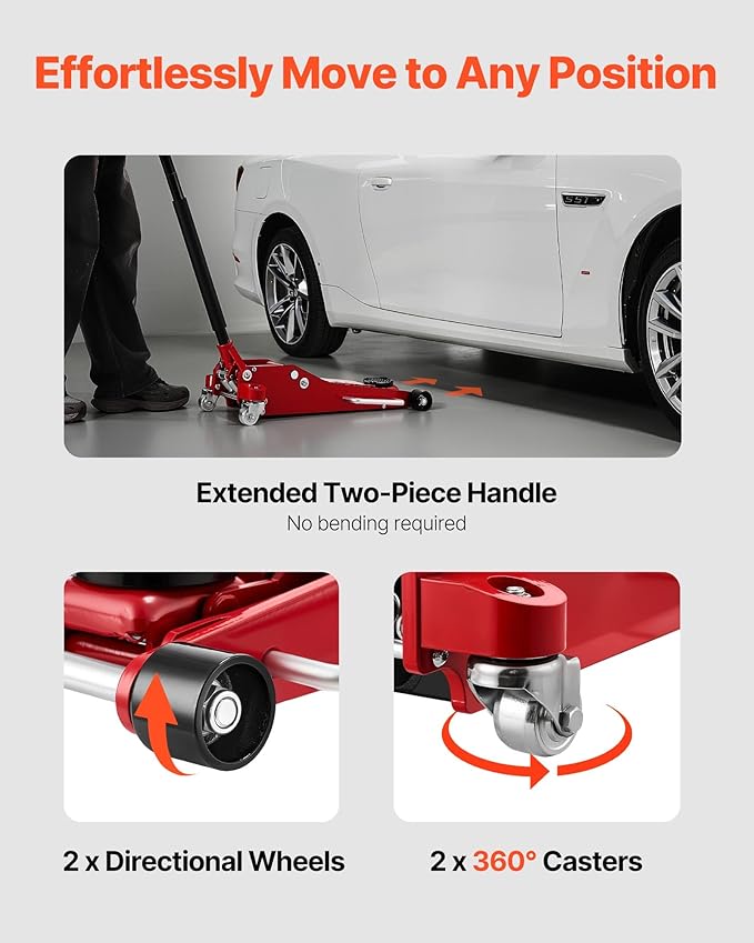 VEVOR Low Profile Floor Jack, 3 Ton (6614 lbs) Capacity, Aluminum Racing Floor Jack with Dual Pistons Quick Lift Pump, Hydraulic Trolley Car Lift for Sports Car, SUV, Pickup, Lifting Range 3.3"-20.3"