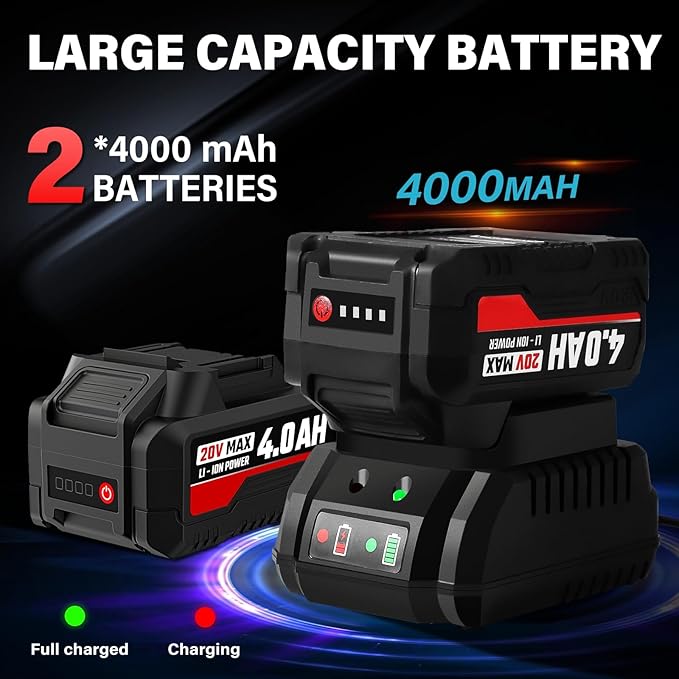 SEYVUM Cordless Impact Wrench, 1/2” Max Torque 600 Ft-lbs / 800 N.m Powerful Impact Gun, 20V 3500RPM Electric Impact Driver, 2 x 4.0Ah Battery & Fast Charger, 6 Impact Sockets, Carrying Case Included