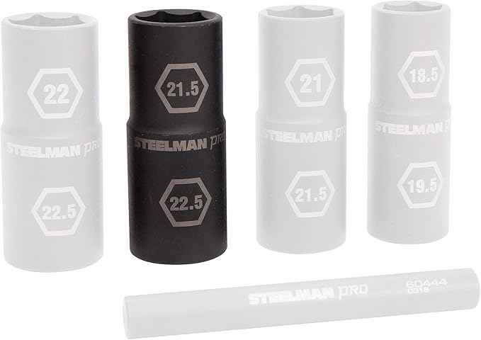 Steelman Pro 1/2-Inch Drive 6-Point Thin Wall 21.5mm x 22.5mm Double Ended Impact Flip Socket, Durable Corrosion-Resistant Steel, Laser-Etched Callouts
