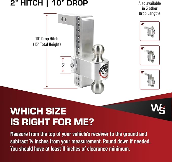 Weigh Safe Adjustable Trailer Hitch Ball Mount, 10" Adjustable Drop Hitch for 2" Receiver w/ 2 pc Keyed Alike Lock Set, Heavy Duty Aluminum Trailer Tow Hitch w/Stainless Steel Tow Balls, 12,500 GTW