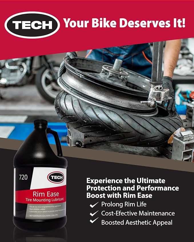 TECH Rim Ease Tire Mounting Lube – Efficient & Easy Tire Mounting & Demounting, Ideal for Automotive & Heavy-Duty Repairs, Petroleum & Silicone-Free, w/Rust Inhibitors, Ready-to-Use Formula, 1-Gallon