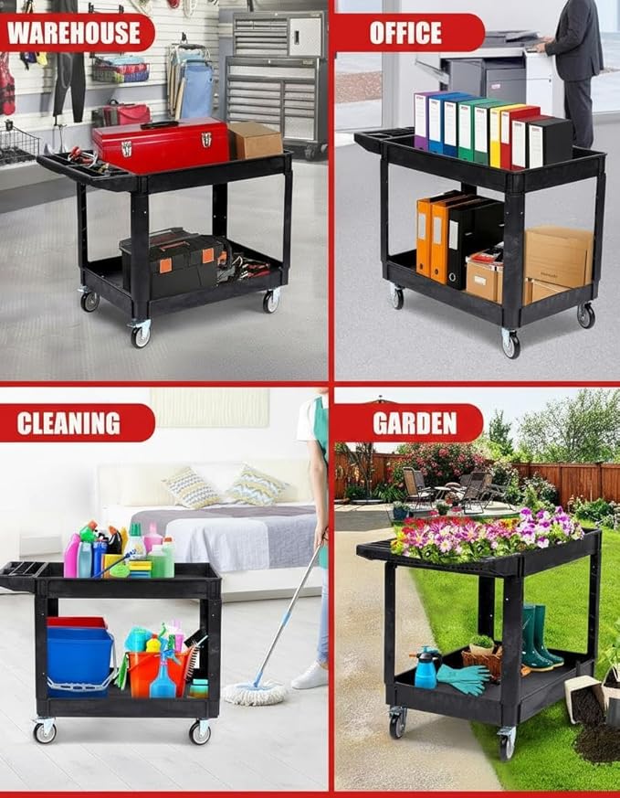 2 Tier Metal Utility Cart,330 Lbs Metal Heavy Duty Utility Cart On Wheels,2 Shelf Steel Rolling Tool Cart, Tool Storage Organizer for Mechanic, Garage, Workshop, Warehouse (Gray, 46x25x33.5)