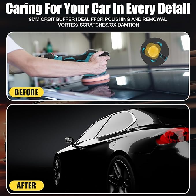 Cordless Car Buffer Polisher, 6 In Mini Buffer Polisher Kit with 2 Pack 21V Rechargeable Batteries,8 Variable Speed 5500RPM Orbital Polisher for Car Boat Detailing, Polishing,Scratch Removing