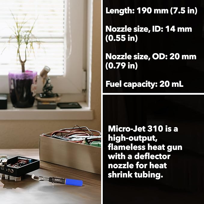 Solder-It Blue Ultra Therm Flameless Heat Gun (MJ-950) | Cordless Heat Gun with Wide Nozzle | Heavy Duty with 20 mL Butane Refill Tank | Mini Heat Gun for Crafts, Heat Shrink, and PVC Bending