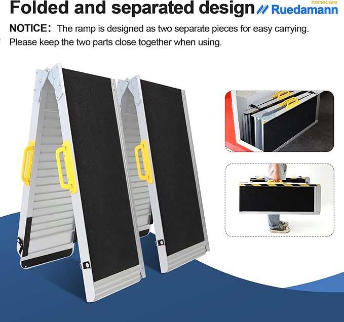 Ruedamann 6FT Wheelchair Ramp, Portable Wheel Chair Ramp for Home Entrance, Non-Slip Aluminum Folding Handicap Ramps for Wheelchairs, Strollers, Scooters, Stairs, Steps, Curbs, Doorways