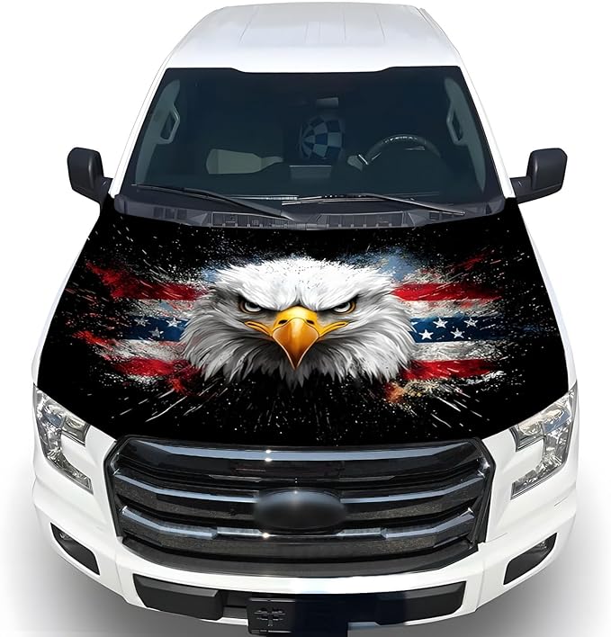 American Car Hood Cover - 59x51 Car Hood Cover Eagle Flag Bonnet Banner with 2 Adjustable Triangular Fasteners, Universal Fit for Trucks, SUV, Patriotic America Flag Car Decor