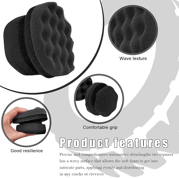 KVAEY 3 PCS Tire Dressing Applicator Pads, Reusable Hex Grip Tire Shine Applicator Polishing Sponge Pads, Wheel Tire Shine Detailing Foam for Most Vehicles, Car Accessories (Black, 4.33")