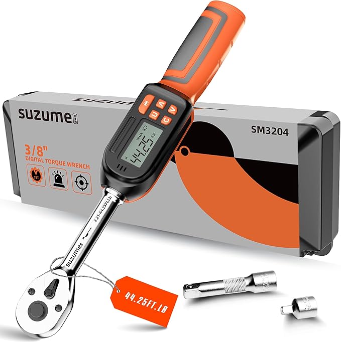 3/8 Digital Torque Wrench (2.21-44.25 Ft. Lb/ 3-60 N.m) ±2% Accuracy Digital Torque Wrench 3/8 Drive with Buzzer and LED Flash Notification Peak/Track Mode Electric Torque Wrenches For Moto Bike Car