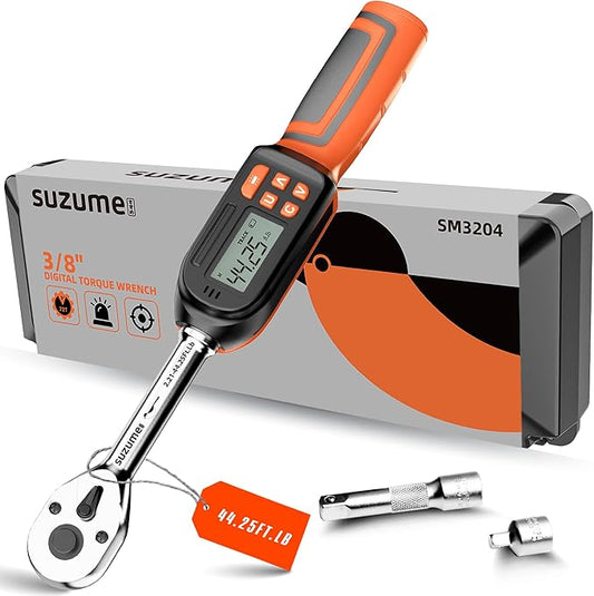 3/8 Digital Torque Wrench (2.21-44.25 Ft. Lb/ 3-60 N.m) ±2% Accuracy Digital Torque Wrench 3/8 Drive with Buzzer and LED Flash Notification Peak/Track Mode Electric Torque Wrenches For Moto Bike Car