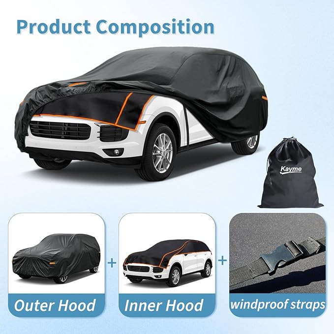 Kayme Hail Protector Car Cover, Anti Hail Multilayer Thickened Full Car Cover,Outdoor Waterproof All Weather Custom Fit Porsche Cayenne, BMW X5, Toyota 4Runner, Toyota Highlander etc