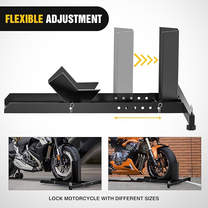 Nilight Adjustable Motorcycle Wheel Chock Stand Heavy Duty 1800lb Capacity Front Tire Stand Chocks for Trailer and Truck Fit for Most Motorcycles Tire Size 15"-22" Wheels