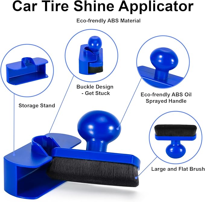 UNIMEIX Tire Shine Applicator Brush Large Vegan Tire Shine Brush with Storage Stand for Vehicles Tire Shine Polish Wax and Car Wash (Blue)