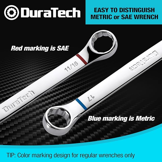 DURATECH 52-Piece Combination Wrench Set, 32 PCS Combo & 20 PCS Stubby, SAE & Metric, CR-V Steel, with Rolling Pouch