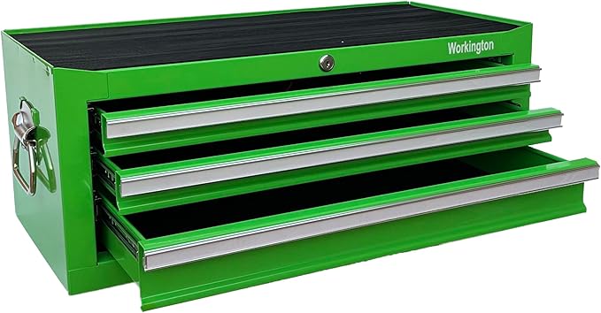 Workington Industrial 3 Drawers Portable Metal Intermediate Box, 26" Middle Tool Chest Cabinet with Ball Bearing Drawer Slides, Steel Tool Storage Box Organizer 4009 Green