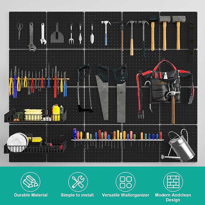 Peg Board, 6 Pack 12"x12" Black Metal Pegboard Panels Pegboards Wall Organizer with Bent Frame Large Heavy Duty Peg Board for Walls Home, Garage Tool Storage, Workbench, Craft Room, Kitchen