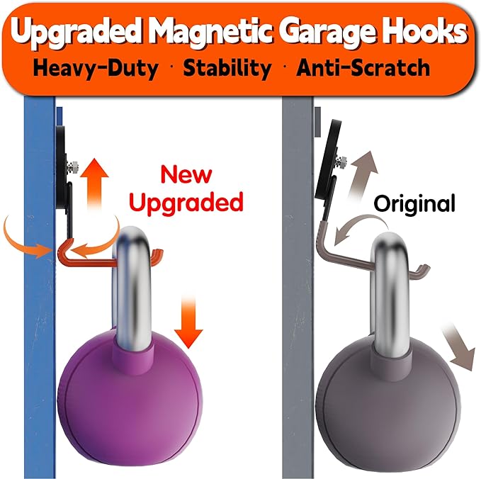 ULIBERMAGNET New Updated Strong Magnetic Hooks,2 Pack Heavy Duty Large Magnetic Hooks for Extension Cord, Cable, Hose, Power Cord,Rope,Drill,Jig Saw,Circular Saw,Garden Lawn Tools (Orange/3.46inch)