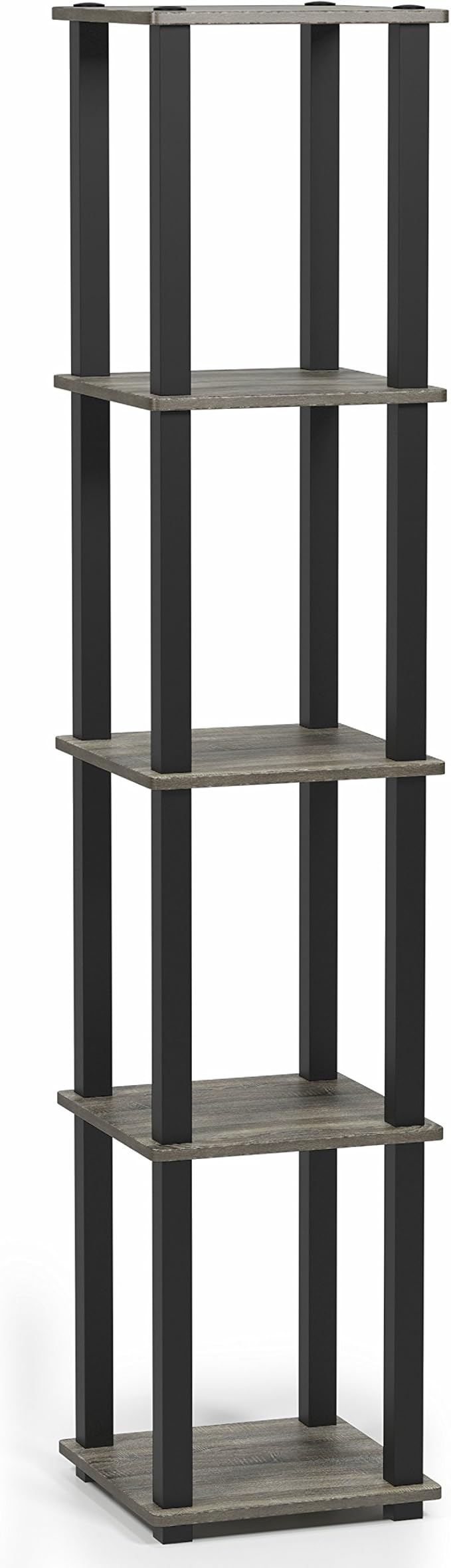 FURINNO Turn-S-Tube 5-Tier Corner Square Rack Display Shelf, French Oak Grey/Black