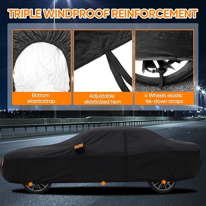 Car Cover Custom Fit for Dodge Challenger 2008-2026, Outdoor Waterproof All Weather Heavy Duty Full Exterior Cover for Sun Rain Snow UV Dust Protection with Door Zipper