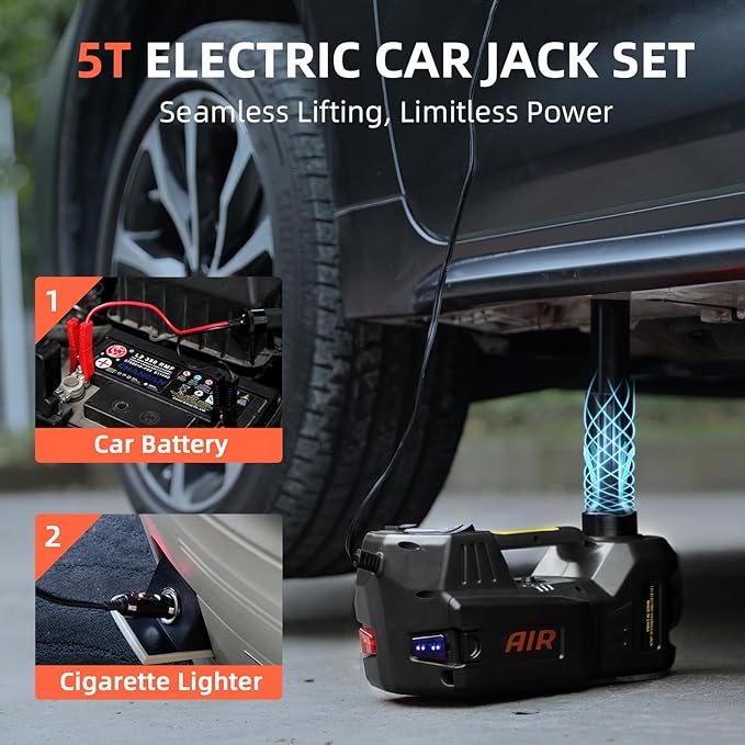 Electric Car Jack Kit 5 Ton 12V Portable Hydraulic Floor Jack with Impact Wrench and Inflatable Pump for SUV Car Tire Change Emergency Repair Kit with LED Light