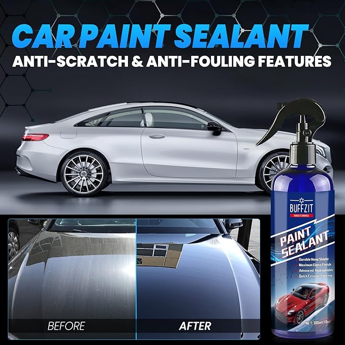 Paint Sealant Spray Quick Effect Coating Agent for High Gloss Shine & Protection All-in-One Waterless Wash Wax Hydrophobic Polish for Cars Motorcycle Trucks & RVs with Microfiber Towel 10oz/300ml