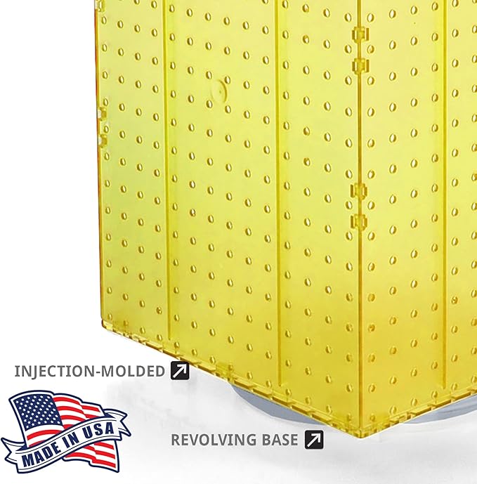 Azar Displays 701414-YEL Rotating Stand - 4-Sided Racks - Peg Carousel (14" W x 14" D x 20" H) - Easy Assemble Revolving Display for Retail - Pegboard Organizer, Yellow