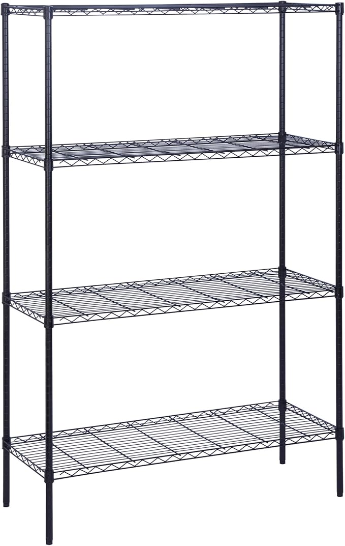 Honey-Can-Do 4-Tier Heavy-Duty Adjustable Shelves, Metal Storage Rack with 350-lb Shelf Capacity, Black, 18" W x 48" L x 72" H