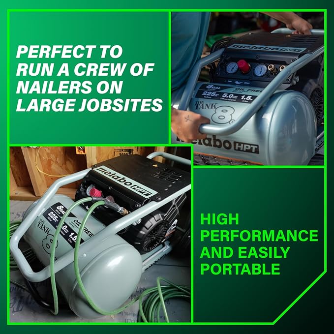 Metabo HPT Air Compressor, THE TANK, 8-Gallon Trolley Air Compressor, 225 PSI, Versatile for Use with Framing, Siding, Finish, or Roofing Nailers, Easy Mobility with Rubber Tires, EC1315S