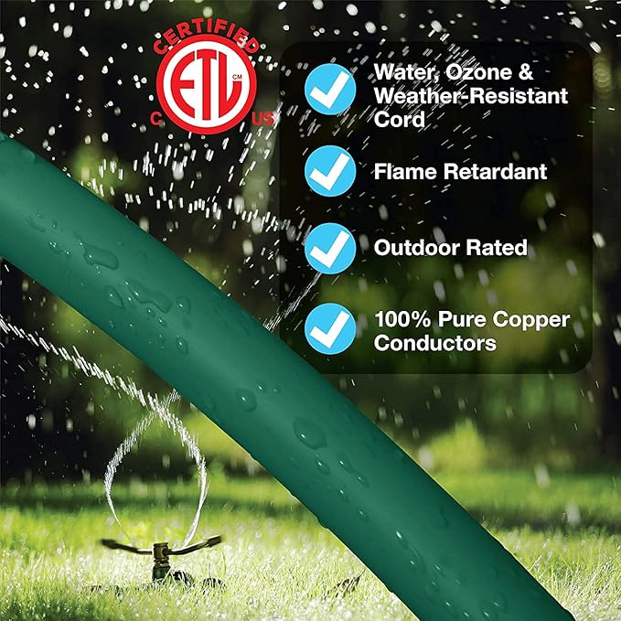 Clear Power 16 Gauge 3Prong Cords (3 Outlets, Green, 9 ft)