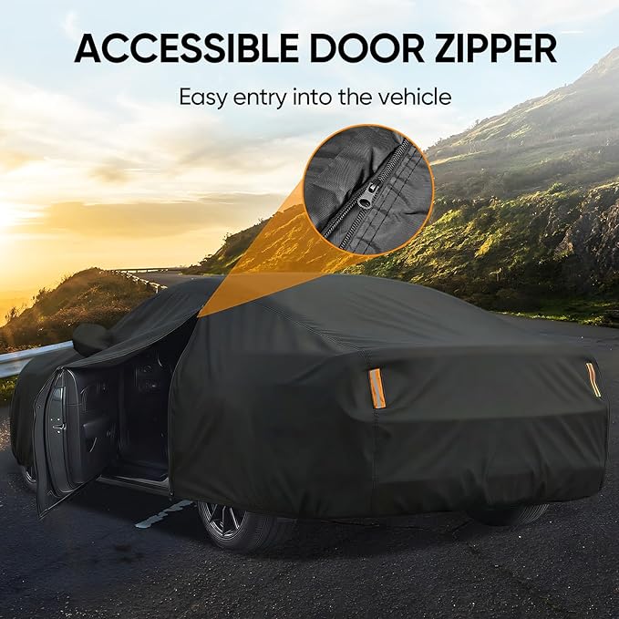 Car Cover Custom Fit for Ford Mustang 1994-2026, Outdoor Waterproof All Weather Heavy Duty Full Exterior Cover for Sun Rain Snow UV Dust Protection with Door Zipper