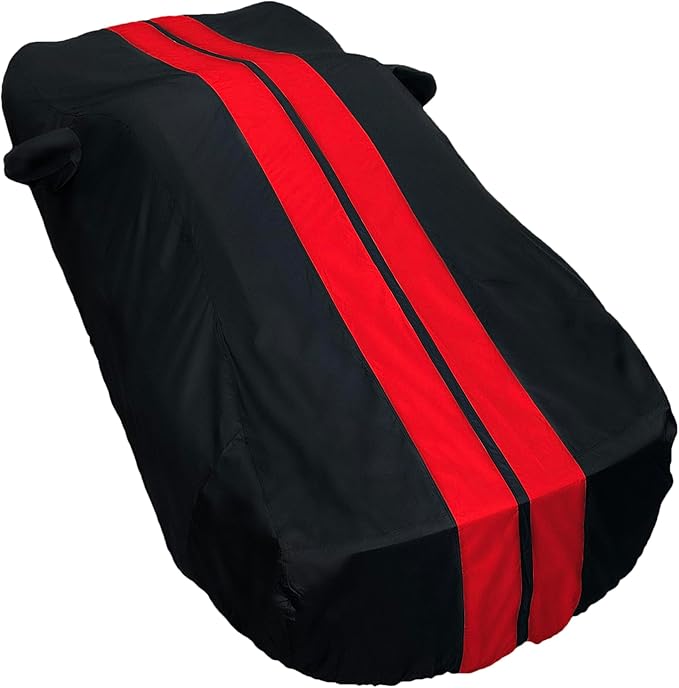 SR1 USA 2012-2026 Car Cover - Custom Fit Outdoor/Indoor Ultraguard Plus 300 Denier Water Resistant UV Protection for Porsche Carrera/Targa/4S/GTS/Turbo/Turbo S (Black with Red Stripes)