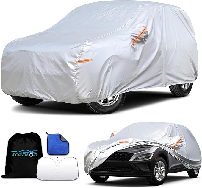 Car Cover Waterproof All-Weather,Heavy-Duty Outdoor Full Exterior Automobiles Snow Cover for SUV Up to 181 inch,with Sun Visor,Anti-Scratch Cotton Lining & Zippered,Towel&Storage Bag