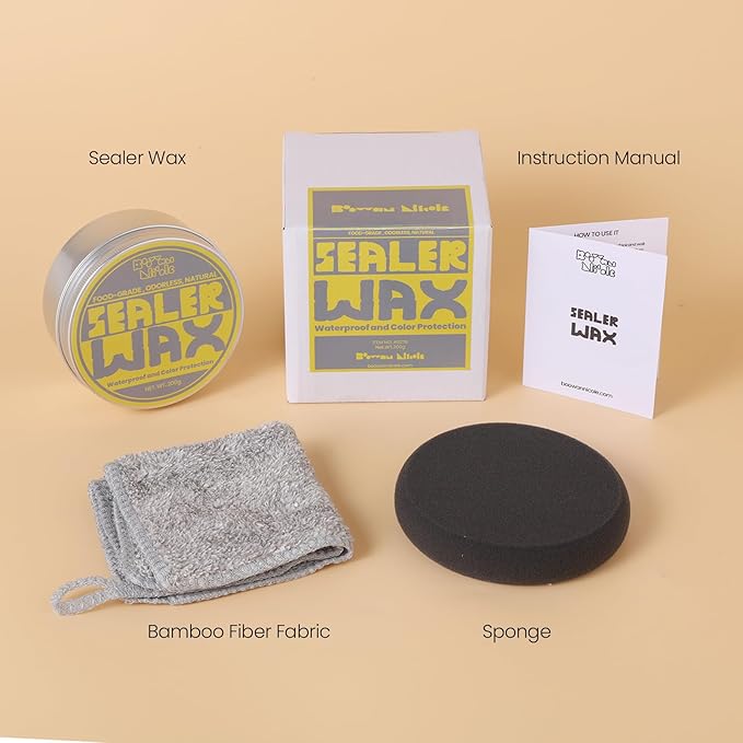 BOOWAN NICOLE Paste Sealer Wax with Carnauba and Beeswax - Clear - Perfect for Wood Stone Concrete Jesmonite, Food-Grade Waterproof