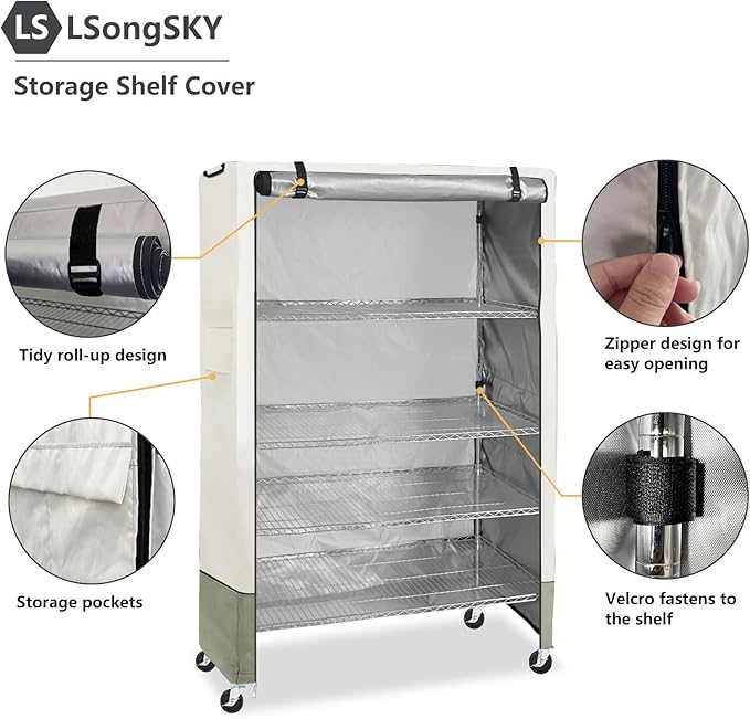 Shelf Cover Waterproof,Shelf Covers for Wire Shelving,Waterproof &Dustproof Heavy Duty Storage Shelves Cover,Keep Garage,Closet,Kitchen,Yard Neat,Fits Racks 48" W x 18" D x 72" H,Beige