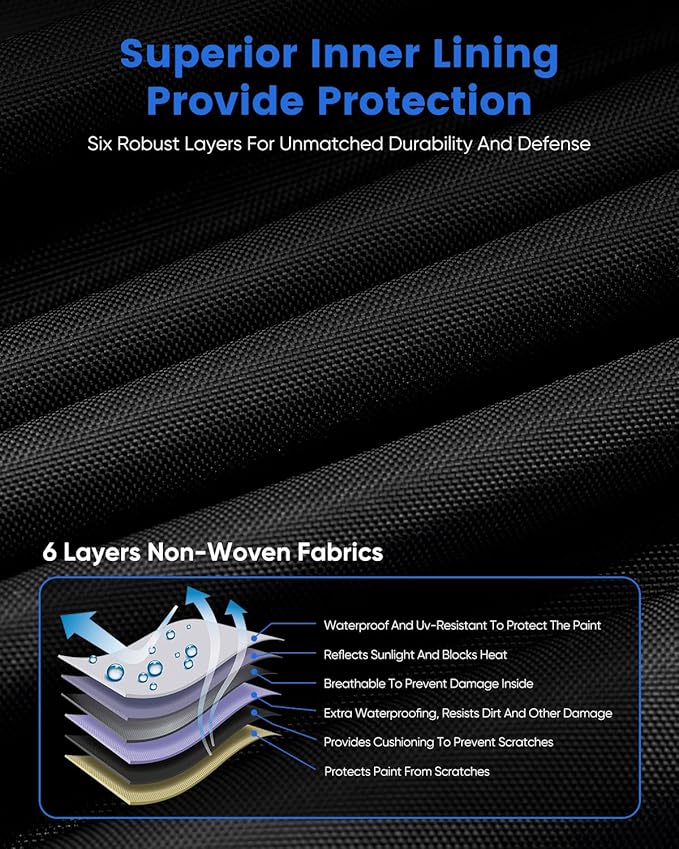NOVSIGHT Car Cover for Jeep Wrangler 4 Door (2007–2025 JK JKU JL JLU), Waterproof All Weather Outdoor Cover, 6-Layer Heavy Duty, 60 MPH Windproof Straps, Reflective Strips, Soft Lining