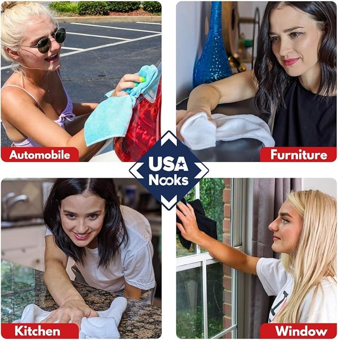 USANOOKS Microfiber Cleaning Cloth Yellow - 12 Pcs 12.5"x12.5" - High Performance - 1200 Washes, Ultra Absorbent Towels Weave Grime & Liquid for Streak-Free Mirror Shine - Car Washing Cloth