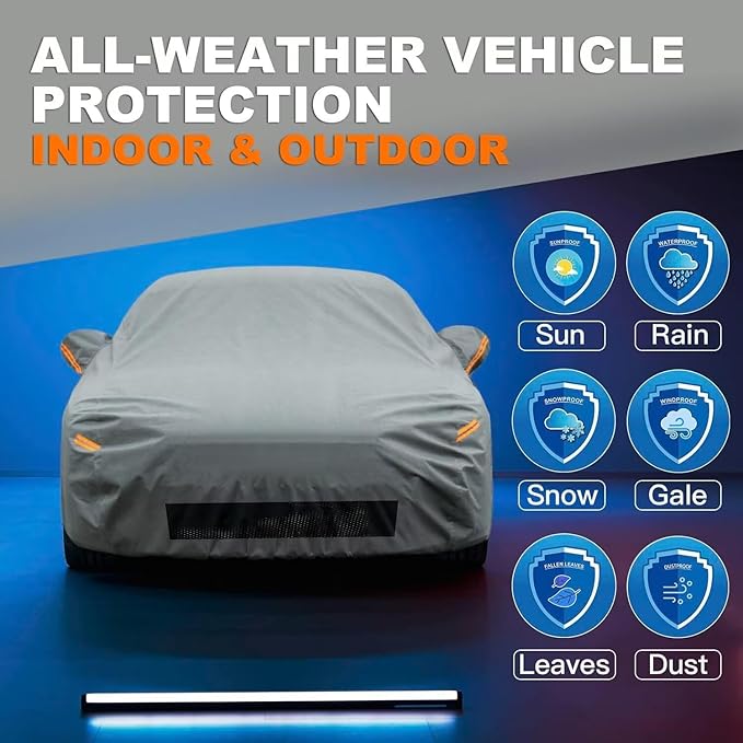 Kayme Heavy Duty Car Cover Waterproof All Weather, Custom Fit for Tesla Model S, Outdoor Full Exterior Cover with Charging Port and Breathable Ventilation Mesh, Sun and Rain Protection.