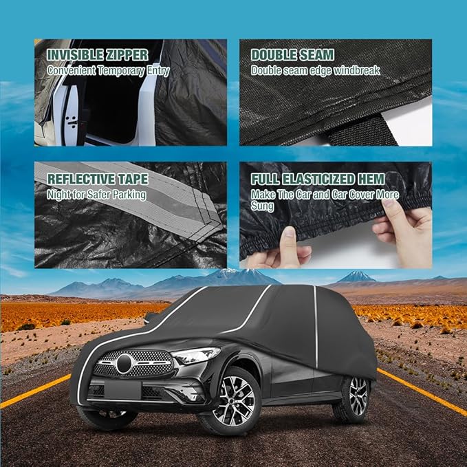 Fluorescent Strip Design 6 Layers Waterproof Car Cover Compatible for Mercedes Benz GLC 300 350e 2016-2024 All Weather Full Car Cover with Storage Bag