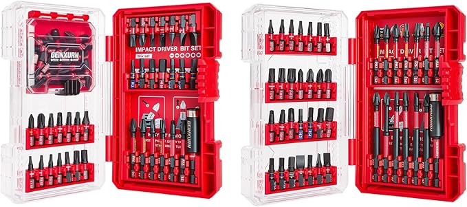 Geinxurn 107Pieces Impact Screwdriver Bits Set, Magnetic S2 Steel 1”/2”3”Phillips/Square/Torx/Slotted/Hex/Pozi Bits Tips and Impact Bit Holder with Storage Box Case