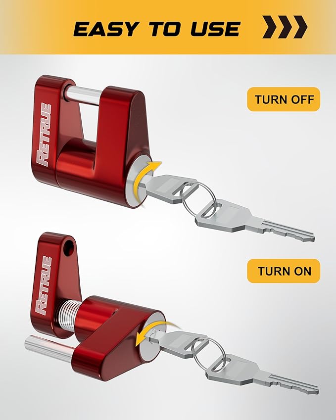 RETRUE Trailer Tongue Coupler Lock, Trailer Hitch Lock,Dia 1/4 Inch, 3/4 Inch Span for Tow Boat RV Truck Car's Coupler, Red