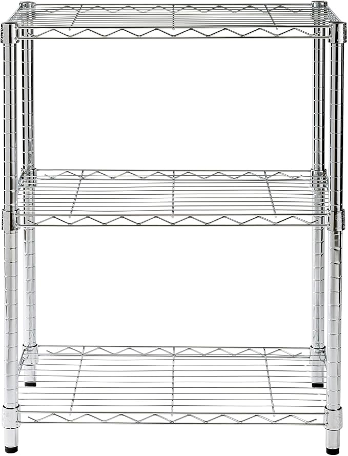 Honey-Can-Do 3-Tier Heavy-Duty Adjustable Shelves, Metal Storage Rack with 250-lb Shelf Capacity, Chrome, 14" W x 24" L x 30" H