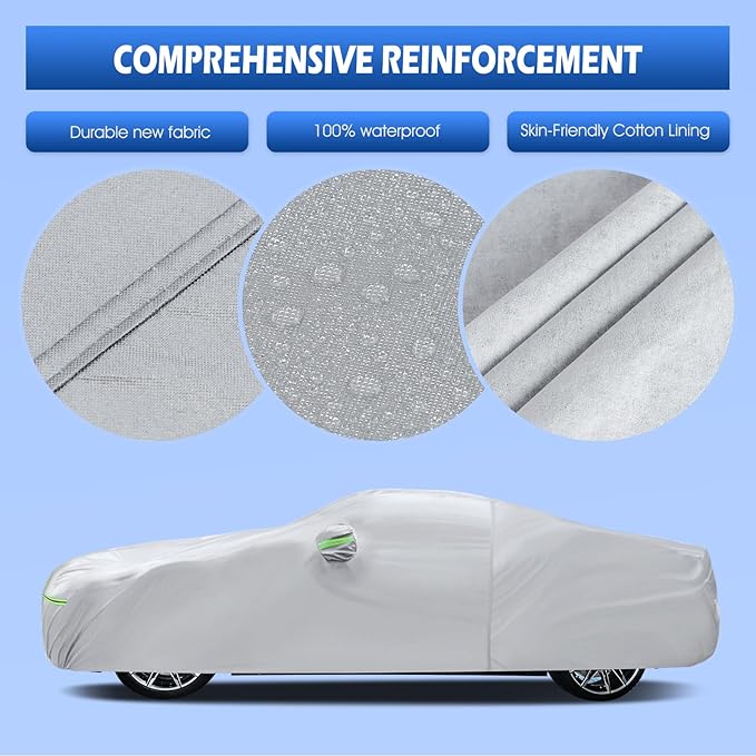 Car Cover Fit for BMW M4/4 Series 420i 428i 430i 435i 440i Sedan Coupe 2014-2026, Migaven Waterproof Full Exterior Cover Sun Rain Protection with Door Zipper, Silver