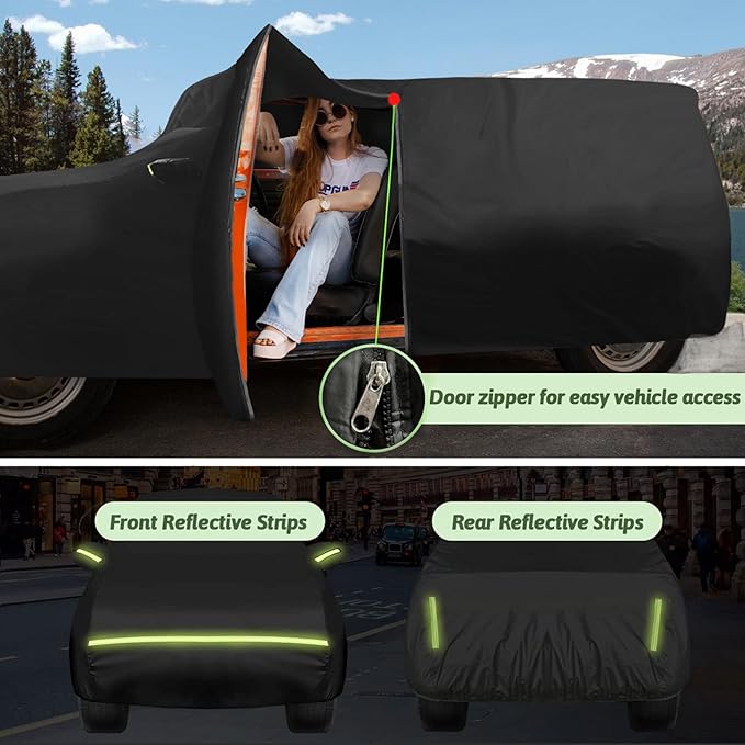 6 Layer Car Cover for Land Rover Range Rover Evoque 2011-2025, 210T Waterproof Sun Rain UV Dust Snow Protection Outdoor Evoque Full Car Cover with Windproof Gust Strap and Zipper Door-Black