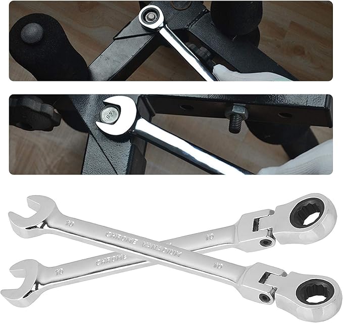 Flexible Head Ratcheting Wrench, 3 PCS 10 mm Ratcheting Box Wrench Set with 5° Movement and 72 Teeth for Projects with Tight Space