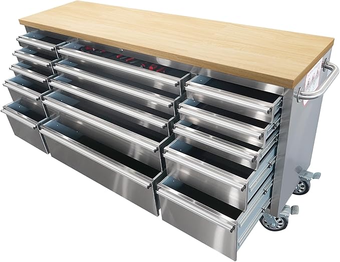CHETTO C 72 inch Tool Chest Tool Box Mobile 15 Drawers Storage Rolling Cabinet with Wheels Lock Key Locking System Drawer Liners for Garage Warehouse Repair Shop