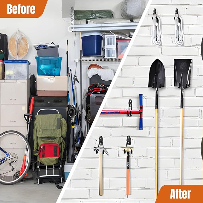 Garage Hooks, 17 Pack Assorted Wall Mount Tool Hangers with Anti-Slip Rubber Coating, Easy Installation with Screws & Anchors for Garage, Shed, Workshop Organization & Storage
