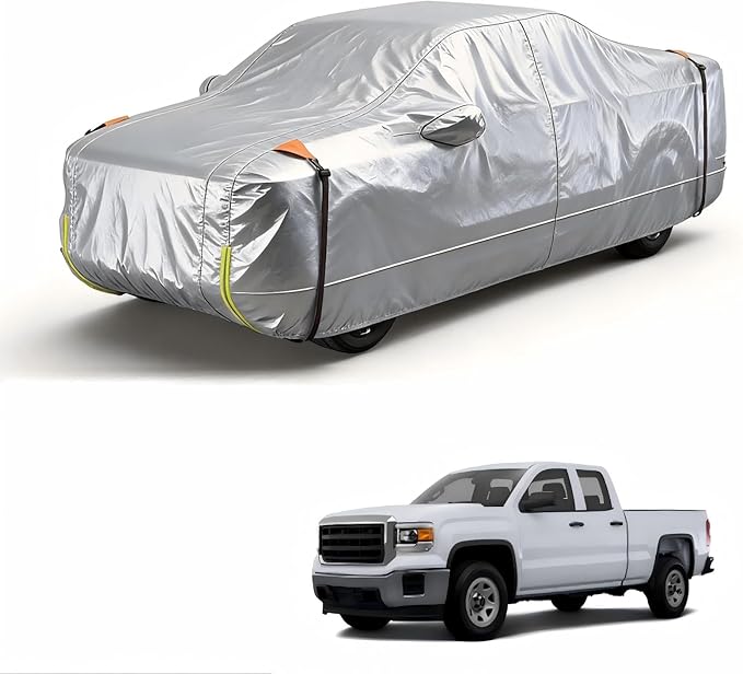 Wigoo GMC Sierra 1500 2500 3500 Truck Car Cover Accessories 2019-2026, Custom Fit Waterproof All Weather Outdoor Pickup Cover, Windproof UV Rain Snow Dust Protection, Door Zipper, Reflective Strips