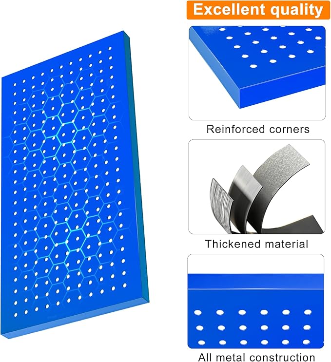 Metal Pegboard Panels 24" x 12" 4 Pack Heavy Duty Steel Pegboard Wall Organizer, Garage Utility Tools Pegboard Storage System for Workbench, Shop, Shed Modular Peg Board Organizer Board Kit (Blue)