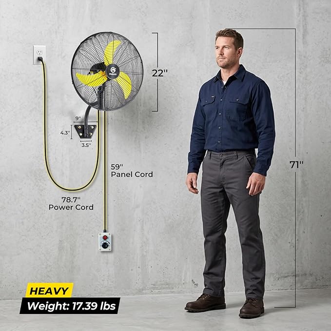 FUGOO 20'' Outdoor Quiet Oscillating Wall Fan With All Sealed Brushless DC Motor,4-Speed Waterproof Outdoor Fan, Heavy Duty Industrial Wall Mount Fans for House,Patios,Commercial,Garage,4000CFM
